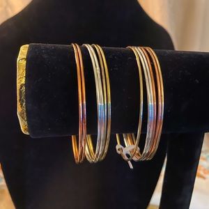 Two Sets Thin Multicolored Metal Bangle Bracelets
